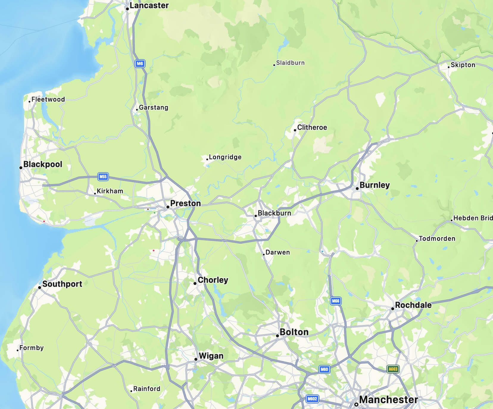 Map showing the areas covered by Modern House Extensions across Lancashire, Greater Manchester, Ribble Valley and South Cumbria